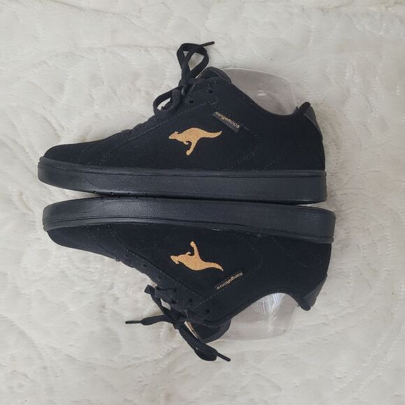 KangaRoos ROOS Sneakers Lace Up Black Gold Embroidered Side Emblems Size 6 - Picture 4 of 11